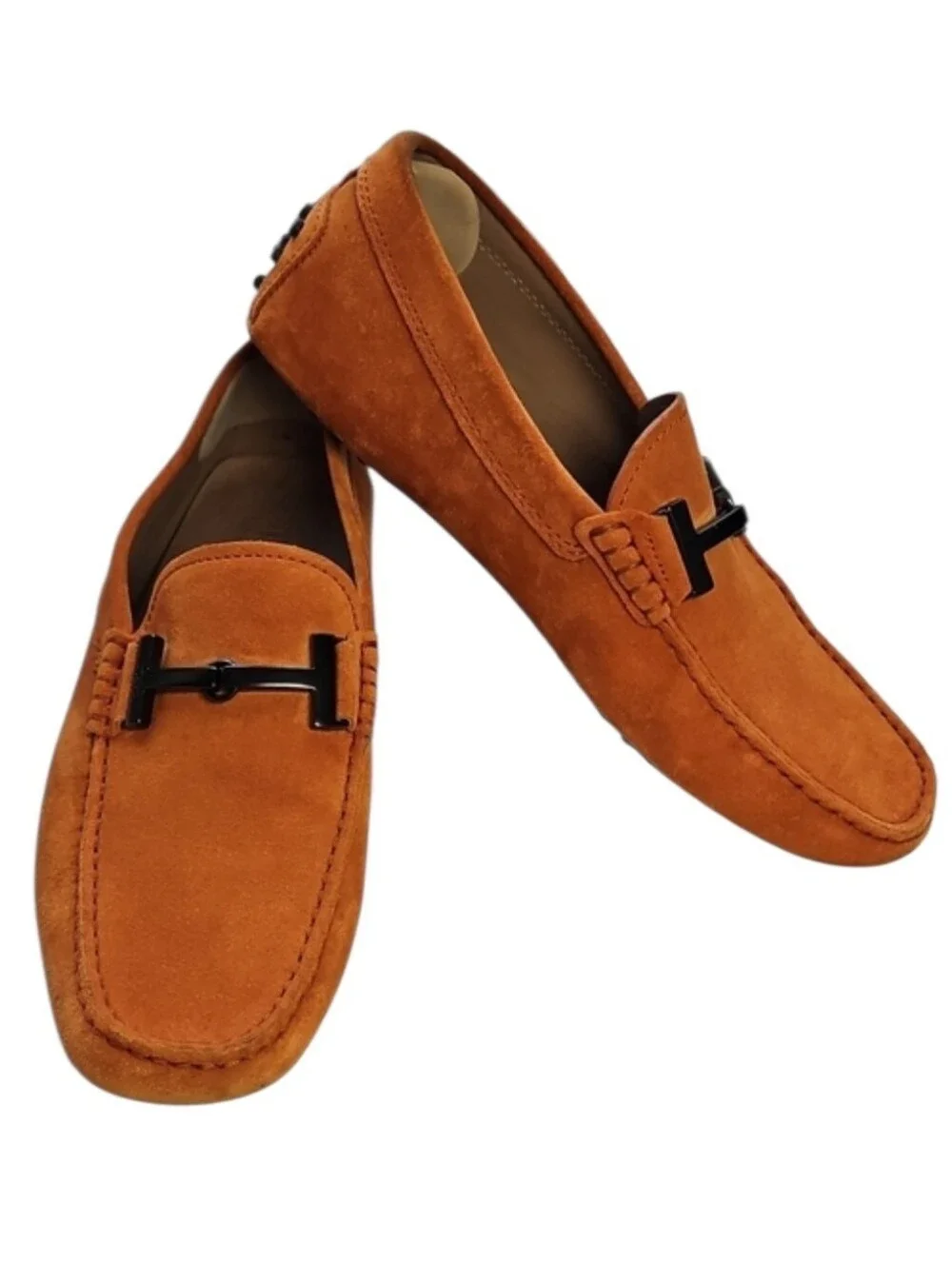 TOD'S Double T Gommino Suede Driving Loafers In Burnt Orange,  Size 5 1/2